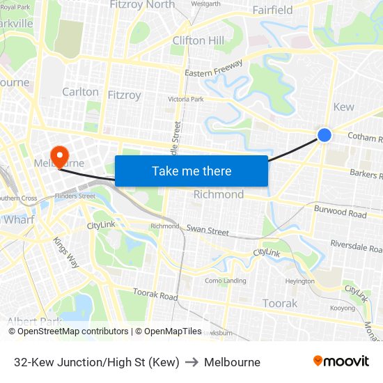 32-Kew Junction/High St (Kew) to Melbourne map