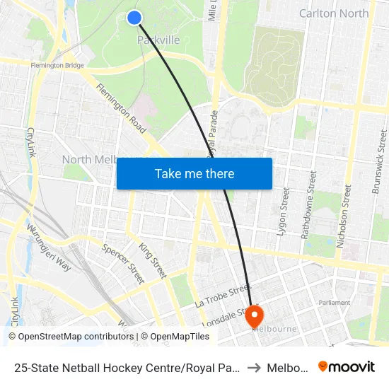 State Netball Hockey Centre/Royal Park #25 to Melbourne map