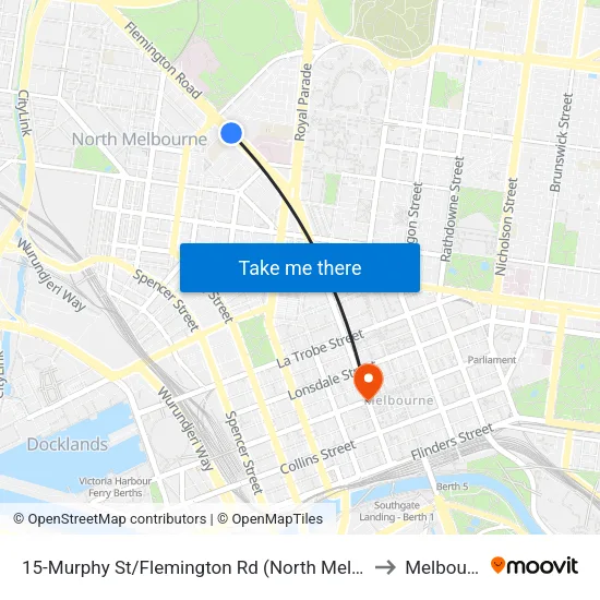 Murphy St/Flemington Rd #15 to Melbourne map