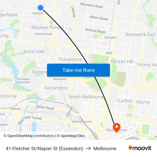 Fletcher St/Napier St #41 to Melbourne map