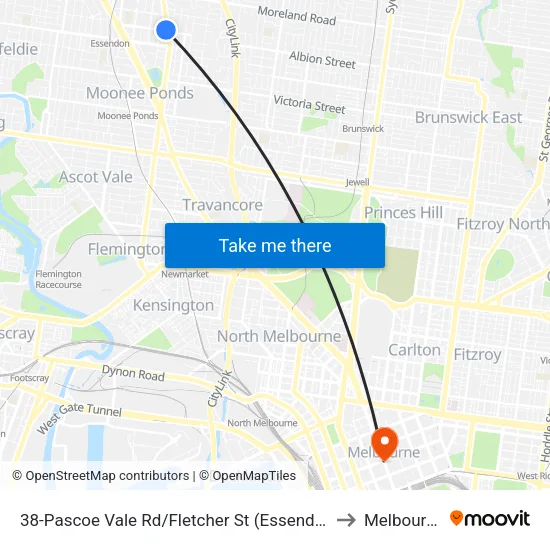 Pascoe Vale Rd/Fletcher St #38 to Melbourne map