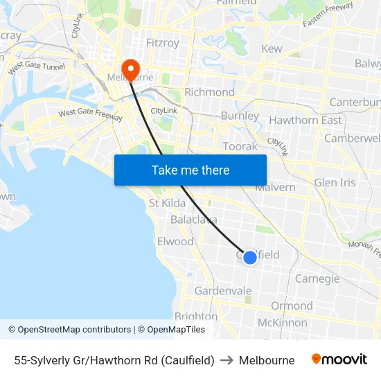 Sylverly Gr/Hawthorn Rd #55 to Melbourne map
