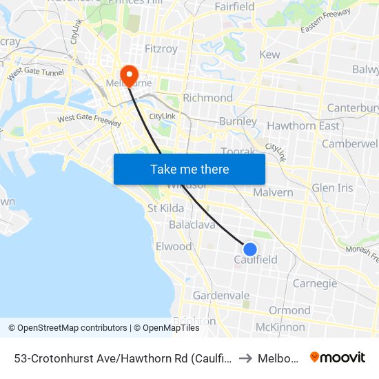 53-Crotonhurst Ave/Hawthorn Rd (Caulfield North) to Melbourne map