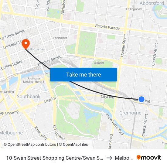 10-Swan Street Shopping Centre/Swan St (Richmond) to Melbourne map