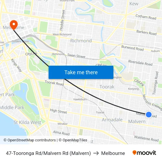 Tooronga Rd/Malvern Rd #47 to Melbourne map