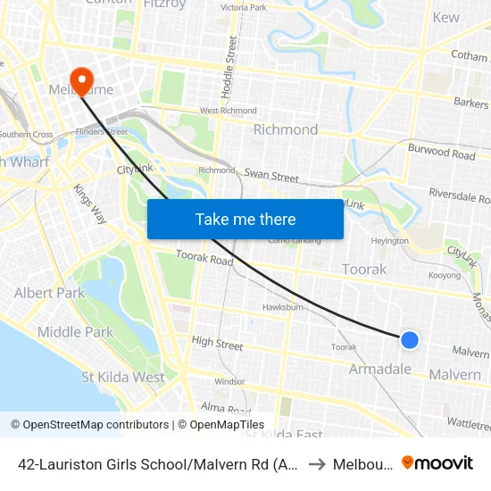 Lauriston Girls School/Malvern Rd #42 to Melbourne map