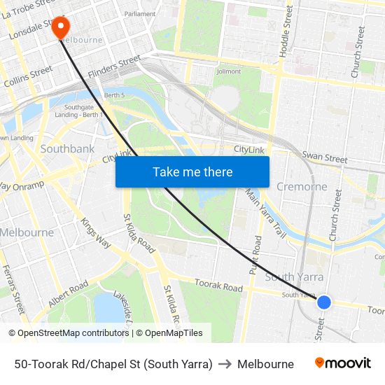 50-Toorak Rd/Chapel St (South Yarra) to Melbourne map