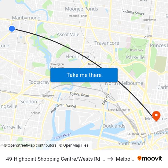 49-Highpoint Shopping Centre/Wests Rd (Maribyrnong) to Melbourne map
