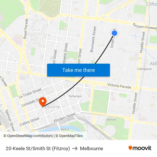 20-Keele St/Smith St (Fitzroy) to Melbourne map