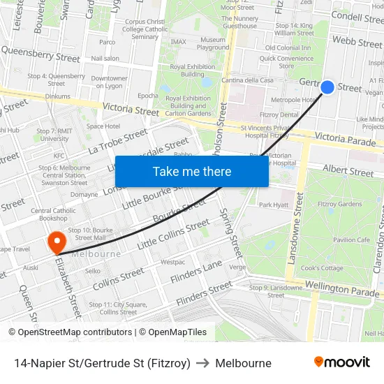 Napier St/Gertrude St #14 to Melbourne map