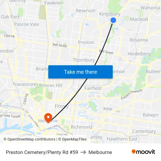 Preston Cemetery/Plenty Rd #59 to Melbourne map