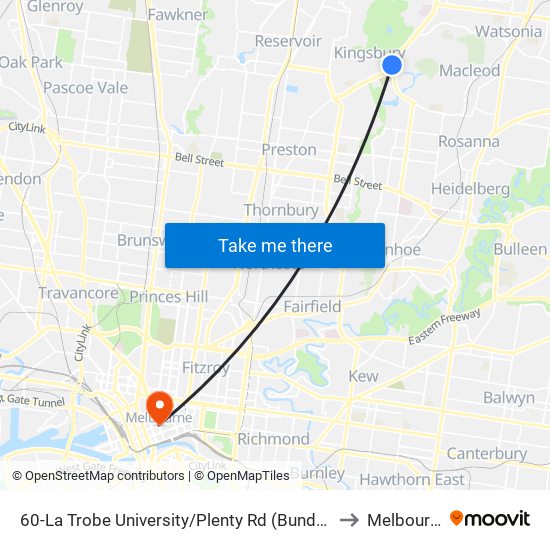 60-La Trobe University/Plenty Rd (Bundoora) to Melbourne map