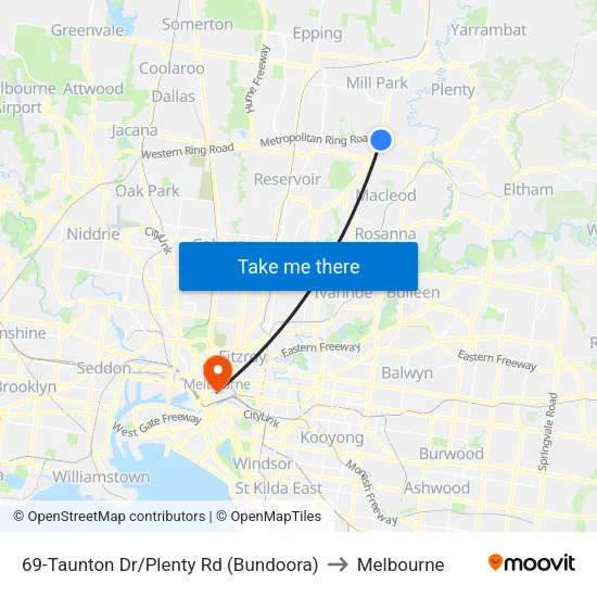 Taunton Dr/Plenty Rd #69 to Melbourne map