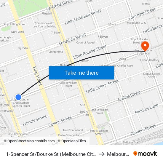 1-Spencer St/Bourke St (Melbourne City) to Melbourne map