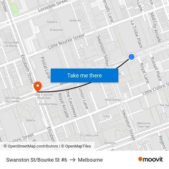 Swanston St/Bourke St #6 to Melbourne map