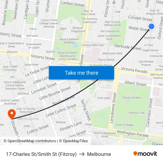 Charles St/Smith St #17 to Melbourne map
