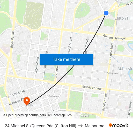 Michael St/Queens Pde #24 to Melbourne map