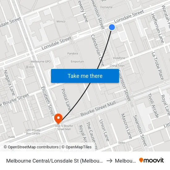 Melbourne Central/Lonsdale St to Melbourne map
