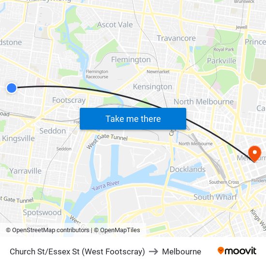 Church St/Essex St (West Footscray) to Melbourne map