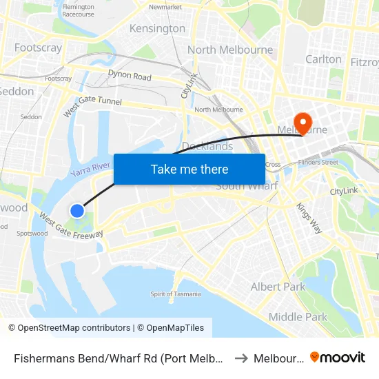Fishermans Bend/Wharf Rd to Melbourne map
