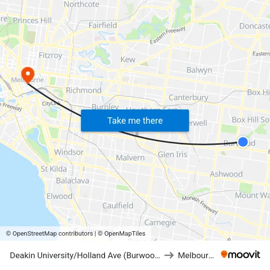 Deakin University/Holland Ave to Melbourne map