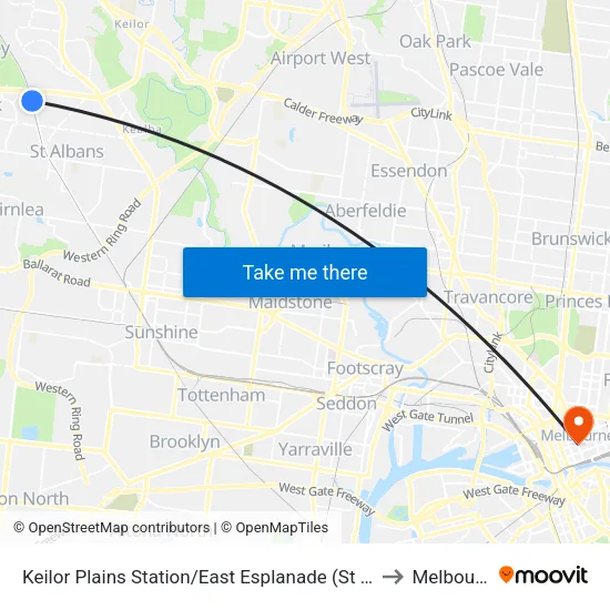 Keilor Plains Station/East Esplanade to Melbourne map