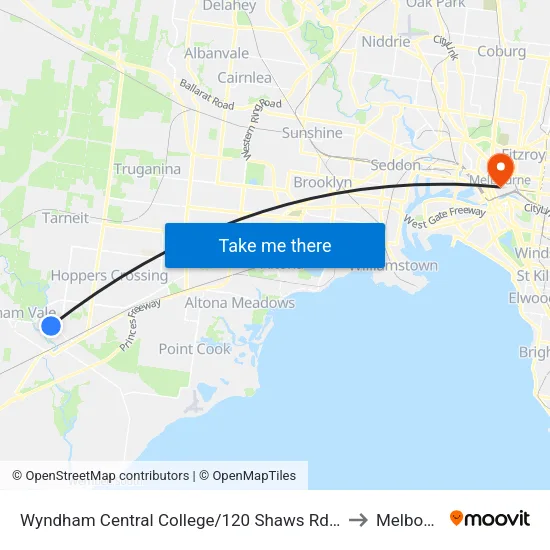 Wyndham Central College/Shaws Rd to Melbourne map
