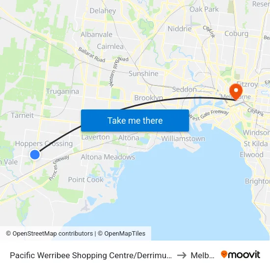 Pacific Werribee Shopping Centre/Derrimut Rd to Melbourne map