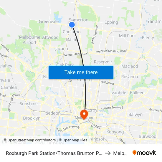 Roxburgh Park Station/Thomas Brunton Pde to Melbourne map