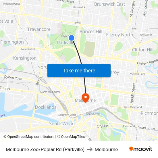 Melbourne Zoo/Poplar Rd to Melbourne map