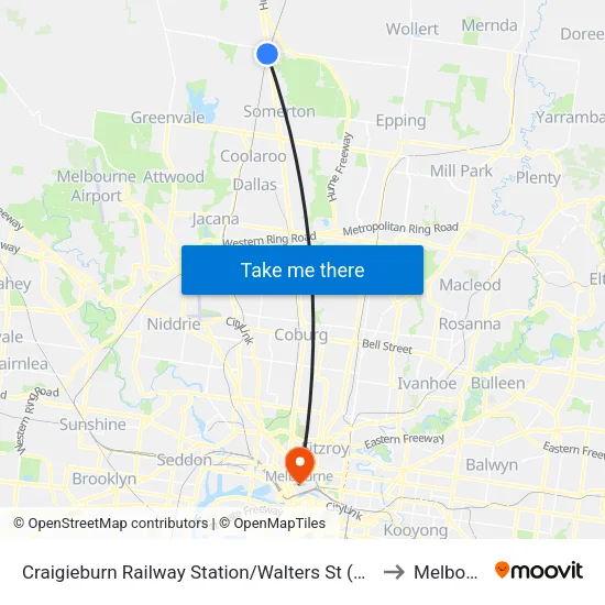 Craigieburn Station/Walters St to Melbourne map