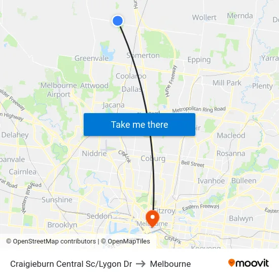Craigieburn Central Sc/Lygon Dr to Melbourne map