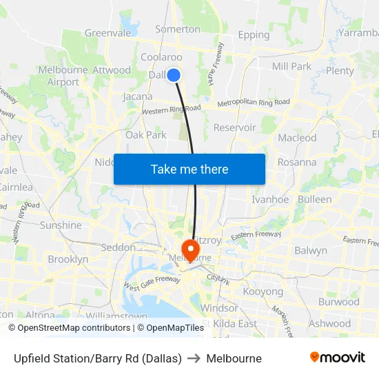 Upfield Station/Barry Rd to Melbourne map
