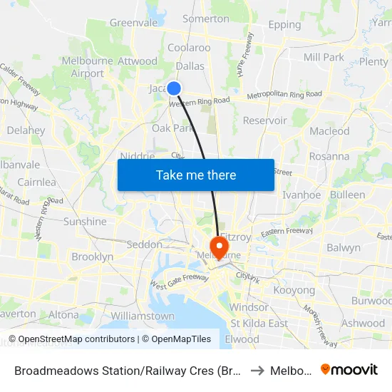 Broadmeadows Station/Railway Cres to Melbourne map