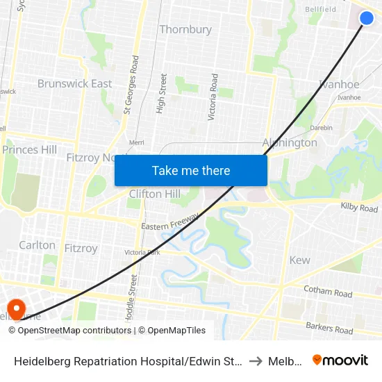 Heidelberg Repatriation Hospital/Edwin St to Melbourne map