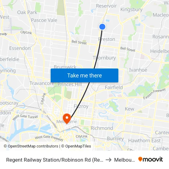 Regent Station/Robinson Rd to Melbourne map