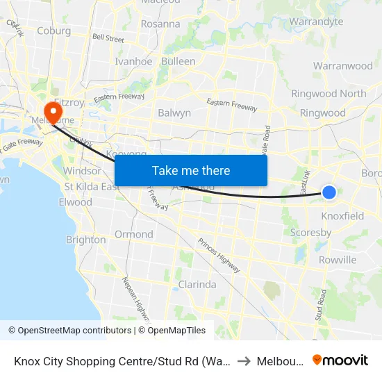 Knox City Shopping Centre/Stud Rd to Melbourne map