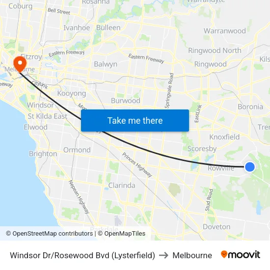 Windsor Dr/Rosewood Bvd to Melbourne map