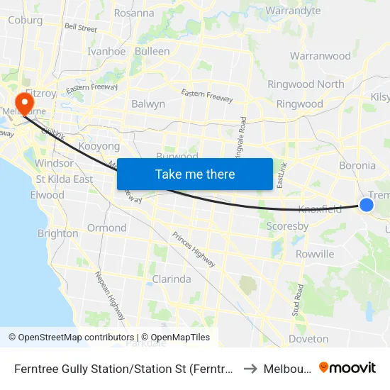 Ferntree Gully Station/Station St to Melbourne map