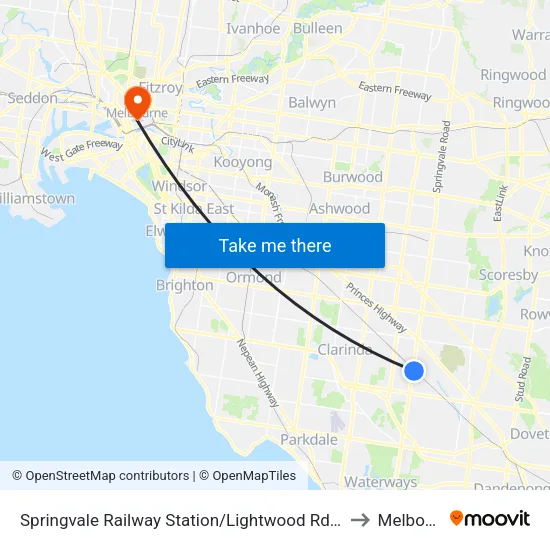 Springvale Railway Station/Lightwood Rd to Melbourne map