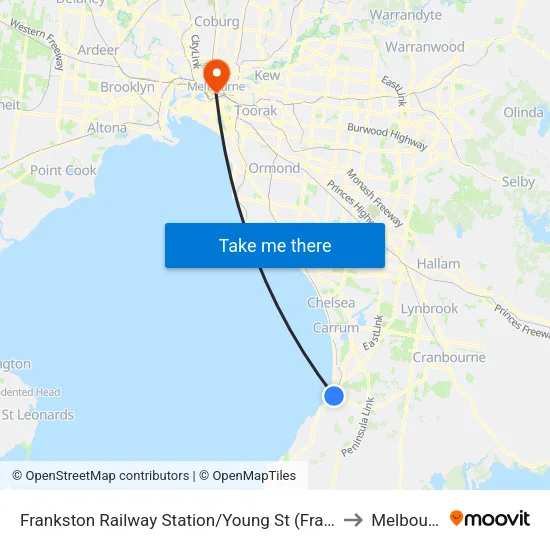Frankston Railway Station/Young St to Melbourne map