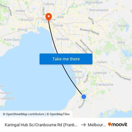 Karingal Hub Sc/Cranbourne Rd (Frankston) to Melbourne map
