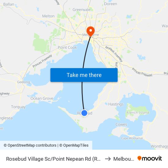 Rosebud Village Sc/Point Nepean Rd (Rosebud) to Melbourne map