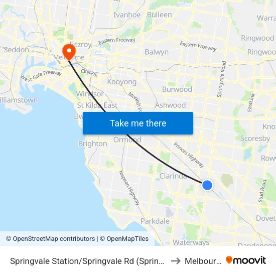 Springvale Station/Springvale Rd to Melbourne map