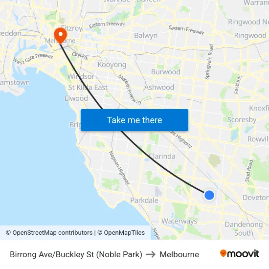 Birrong Ave/Buckley St to Melbourne map
