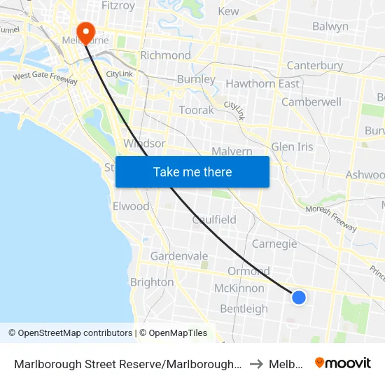 Marlborough Street Reserve/Marlborough St to Melbourne map