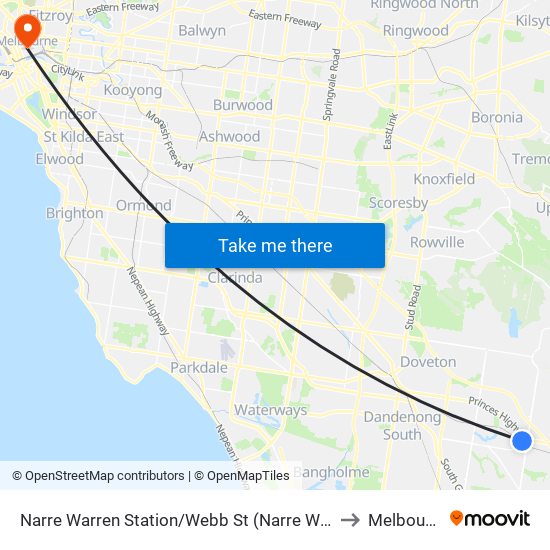 Narre Warren Station/Webb St (Narre Warren) to Melbourne map