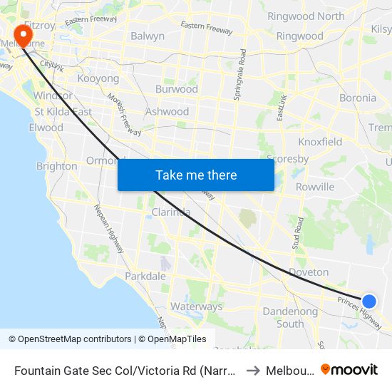 Fountain Gate Sec Col/Victoria Rd (Narre Warren) to Melbourne map
