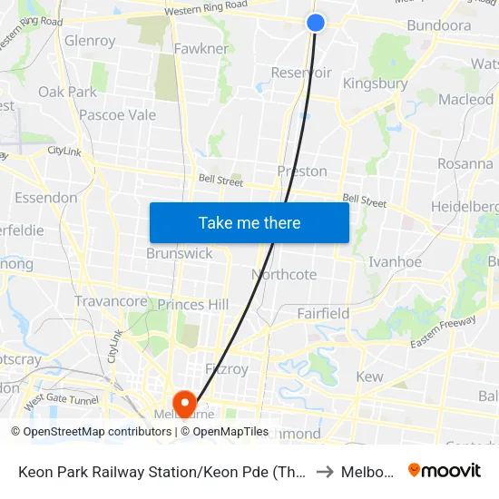 Keon Park Station/Keon Pde to Melbourne map