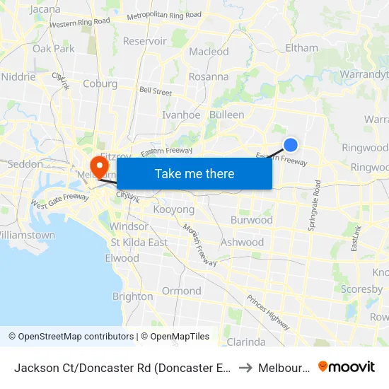Jackson Ct/Doncaster Rd to Melbourne map